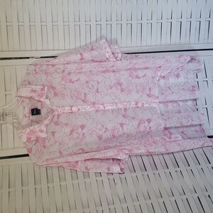 Disney white and pink high/low button down semisheer shirt oversized L